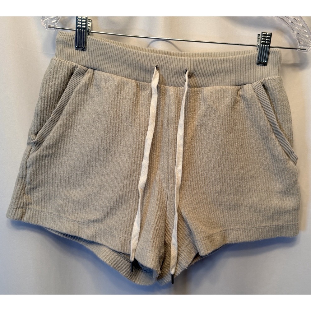 Aerie Women's Small Ribbed Knit Lounge Shorts Drawstring Pockets Sage Green
